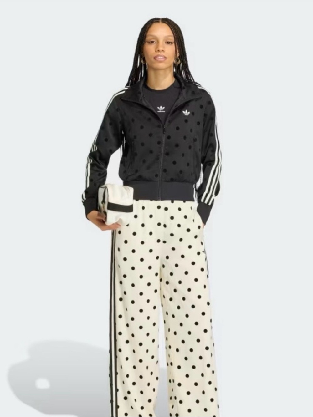 New Adidas Black Polka Dot Bomber Jacket with White Stripes - Picture 3 of 4